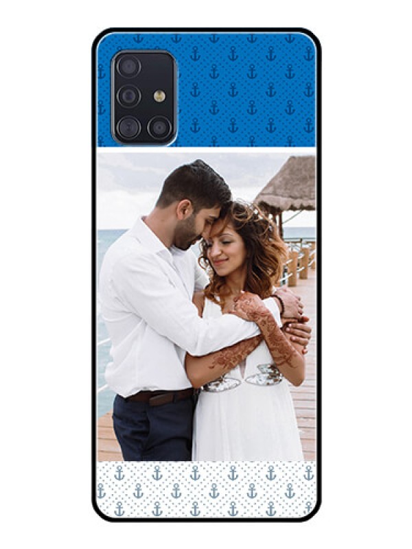 Custom Galaxy A51 Photo Printing on Glass Case  - Blue Anchors Design