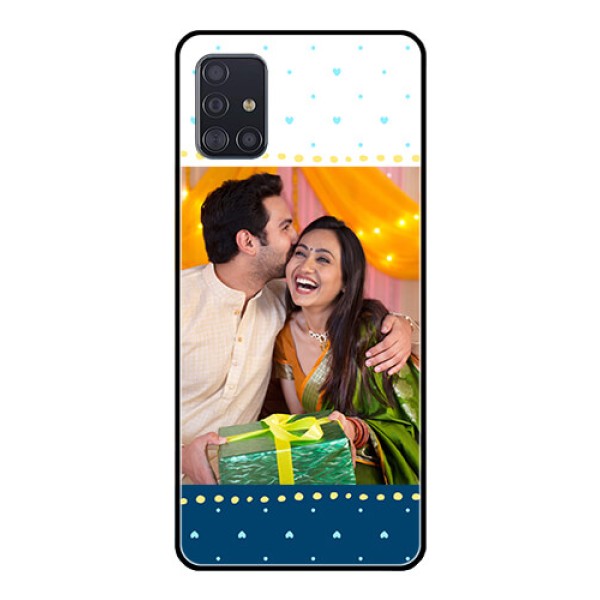 Galaxy A51 Personalized Glass Phone Case  - White and Blue Abstract Design