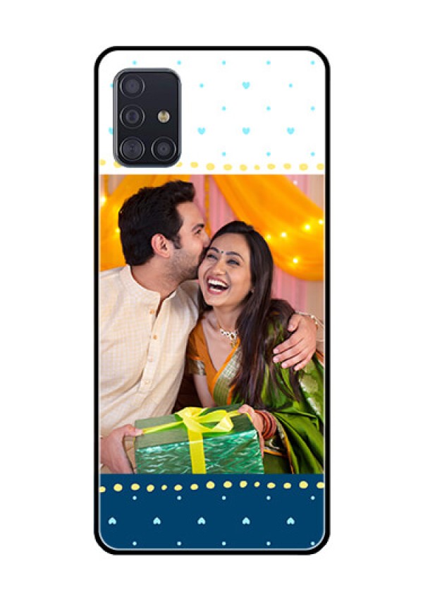 Galaxy A51 Personalized Glass Phone Case  - White and Blue Abstract Design