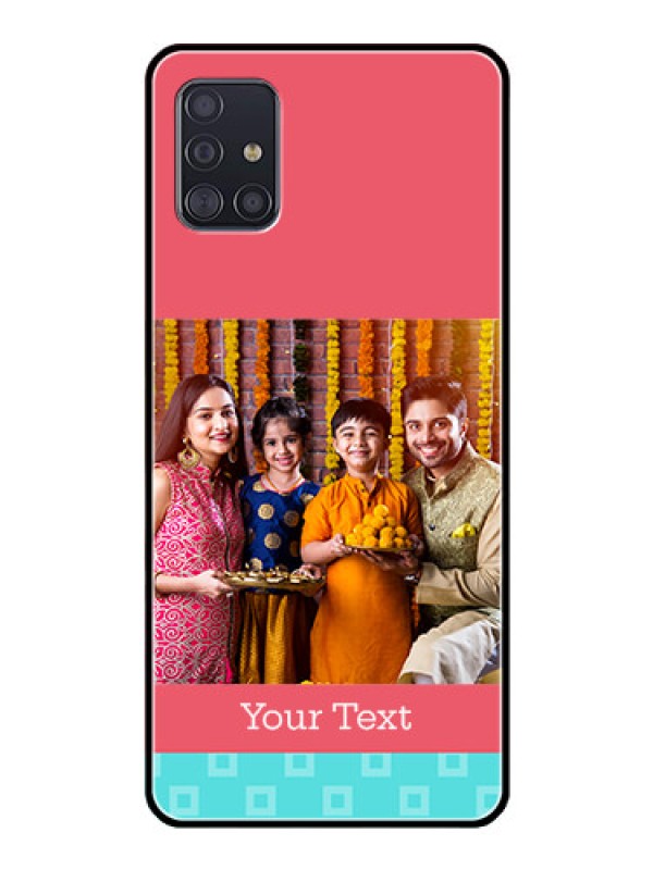 Custom Galaxy A51 Personalized Glass Phone Case  - Peach & Blue Color Design