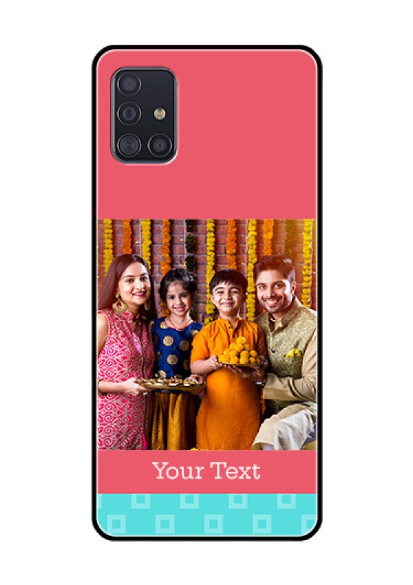 Galaxy A51 Personalized Glass Phone Case  - Peach & Blue Color Design
