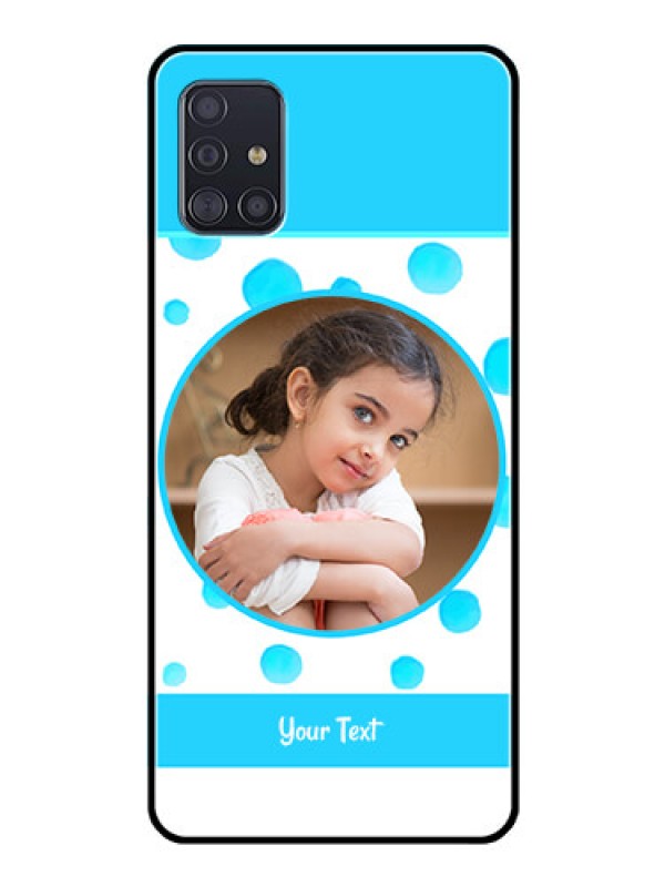 Custom Galaxy A51 Photo Printing on Glass Case  - Blue Bubbles Pattern Design