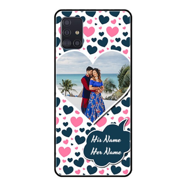 Galaxy A51 Custom Glass Phone Case - Pink & Blue Heart Design Galaxy A51 Custom Glass Phone Case - Pink & Blue Heart Design