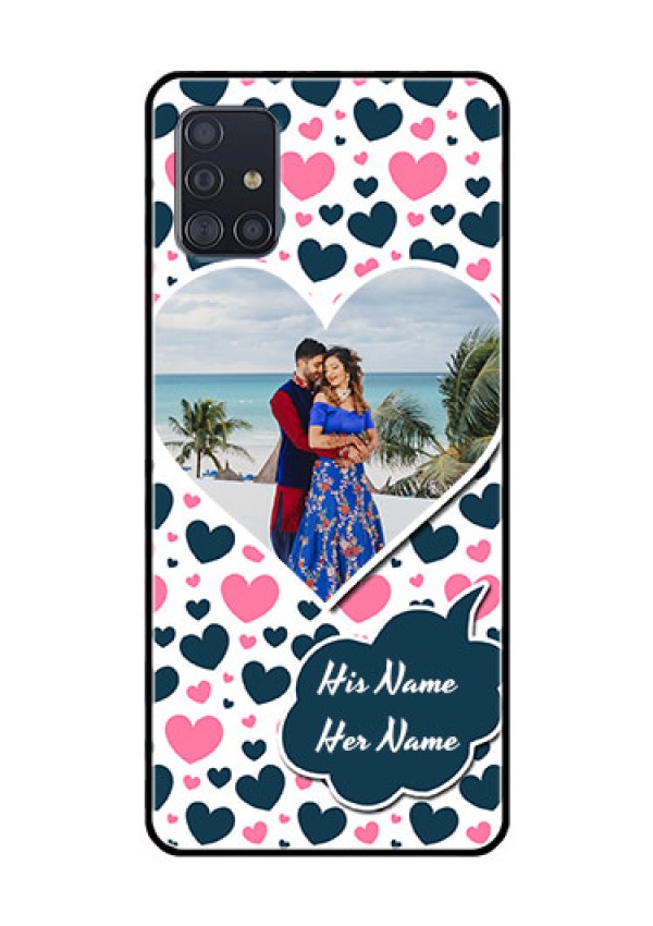 Galaxy A51 Custom Glass Phone Case  - Pink & Blue Heart Design