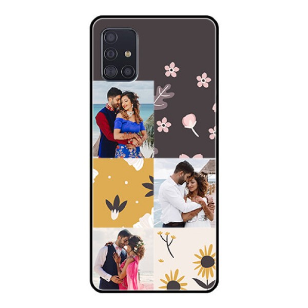 Galaxy A51 Photo Printing on Glass Case  - 3 Images with Floral Design