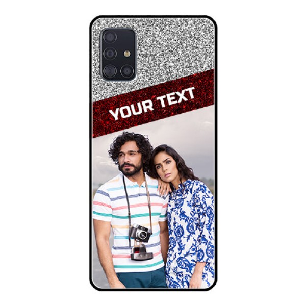 Galaxy A51 Personalized Glass Phone Case  - Image Holder with Glitter Strip Design