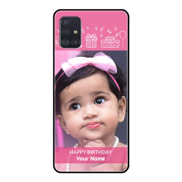 Galaxy A51 Photo Printing on Glass Case  - with Birthday Line Art Design