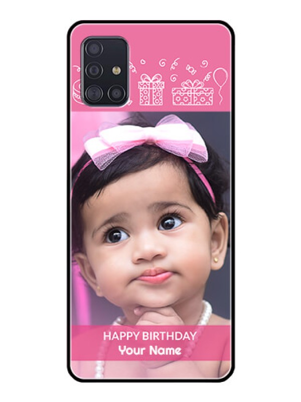 Custom Galaxy A51 Photo Printing on Glass Case  - with Birthday Line Art Design