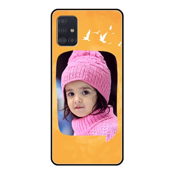 Galaxy A51 Personalized Glass Phone Case - Water Color Design with Bird Icons Galaxy A51 Personalized Glass Phone Case - Water Color Design with Bird Icons