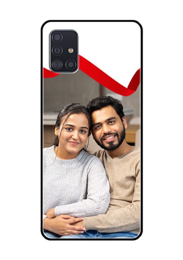 Galaxy A51 Photo Printing on Glass Case  - Red Ribbon Frame Design