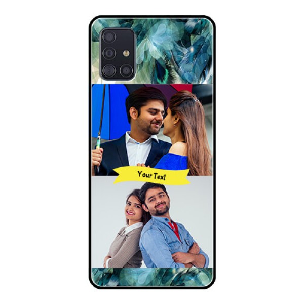 Galaxy A51 Personalized Glass Phone Case - Image with Boho Peacock Feather Design Galaxy A51 Personalized Glass Phone Case - Image with Boho Peacock Feather Design