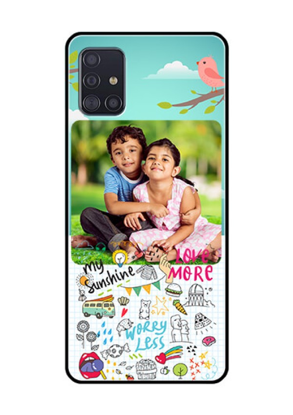Galaxy A51 Photo Printing on Glass Case  - Doodle love Design