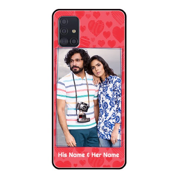 Galaxy A51 Photo Printing on Glass Case  - with Red Heart Symbols Design