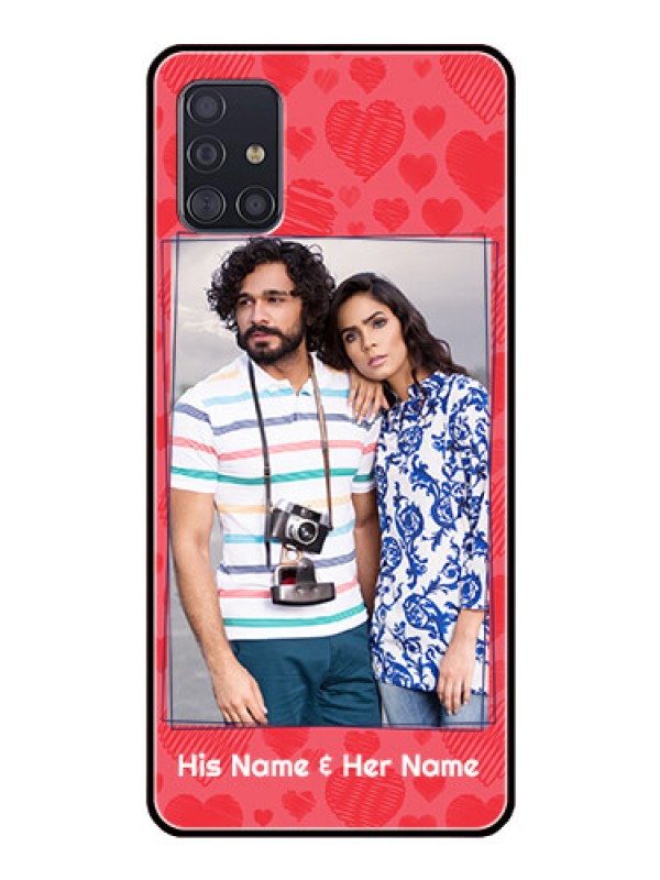 Custom Galaxy A51 Photo Printing on Glass Case  - with Red Heart Symbols Design