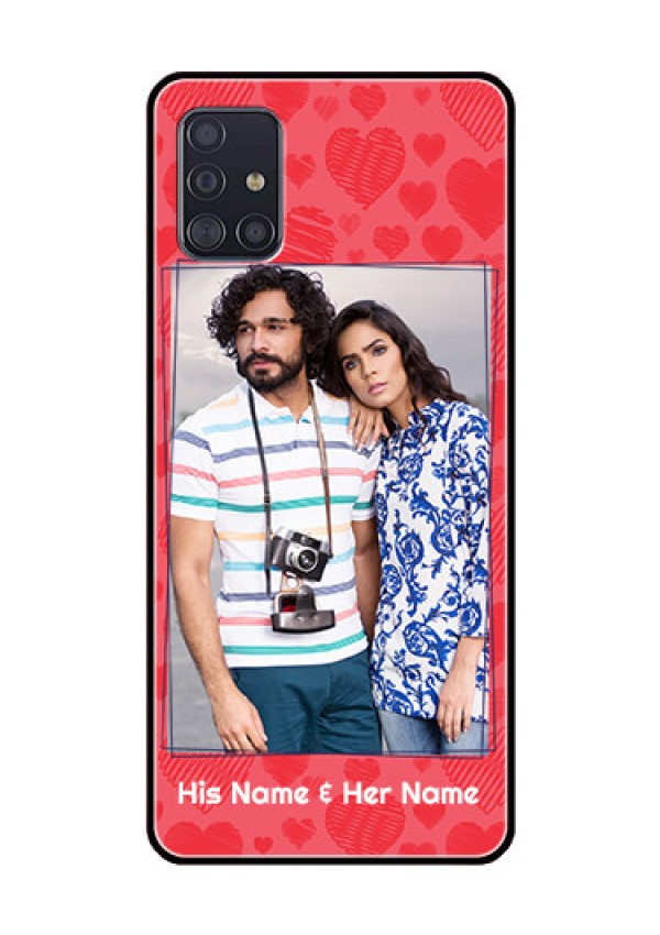 Galaxy A51 Photo Printing on Glass Case  - with Red Heart Symbols Design