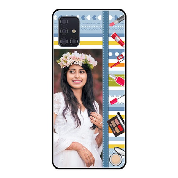 Galaxy A51 Personalized Glass Phone Case  - Makeup Icons Design
