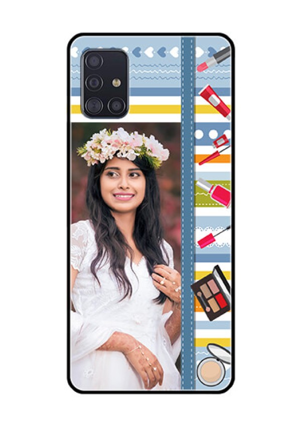 Galaxy A51 Personalized Glass Phone Case  - Makeup Icons Design