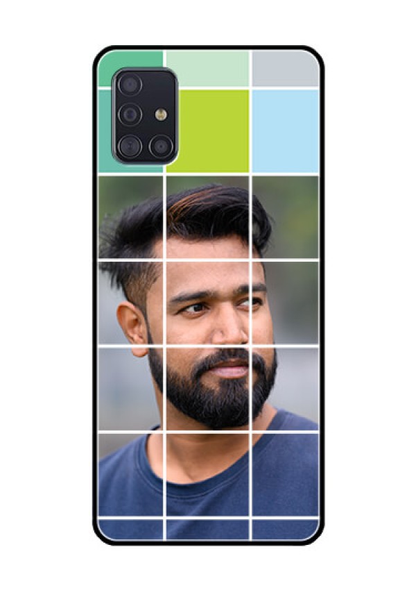 Galaxy A51 Photo Printing on Glass Case  - with white box pattern 