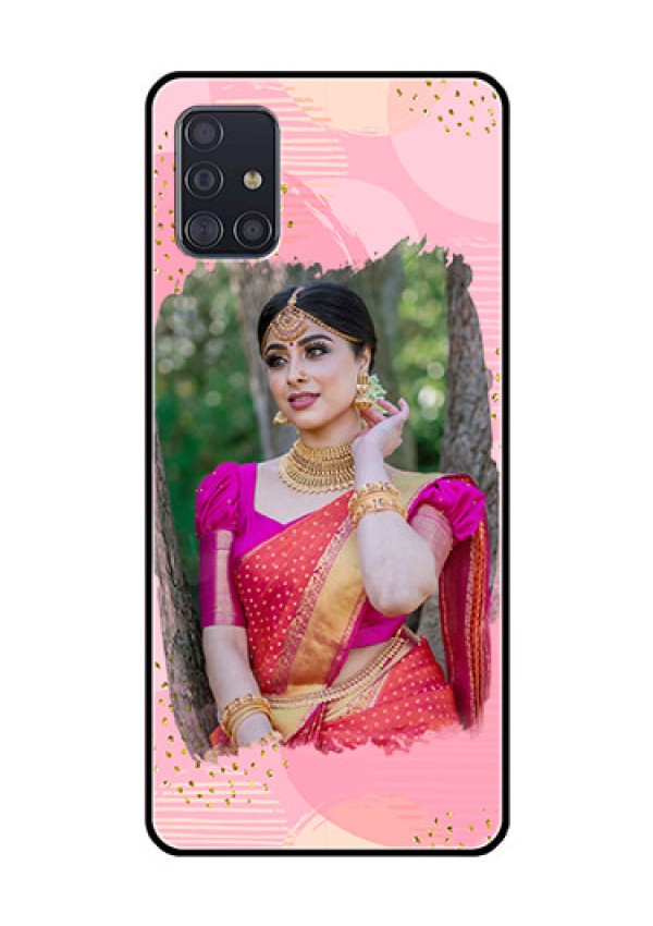 Galaxy A51 Personalized Glass Phone Case  - Gold Glitter Splash Design
