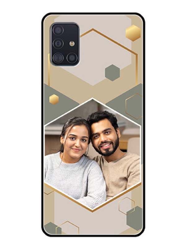 Custom Galaxy A51 Photo Printing on Glass Case - Stylish Hexagon Pattern Design