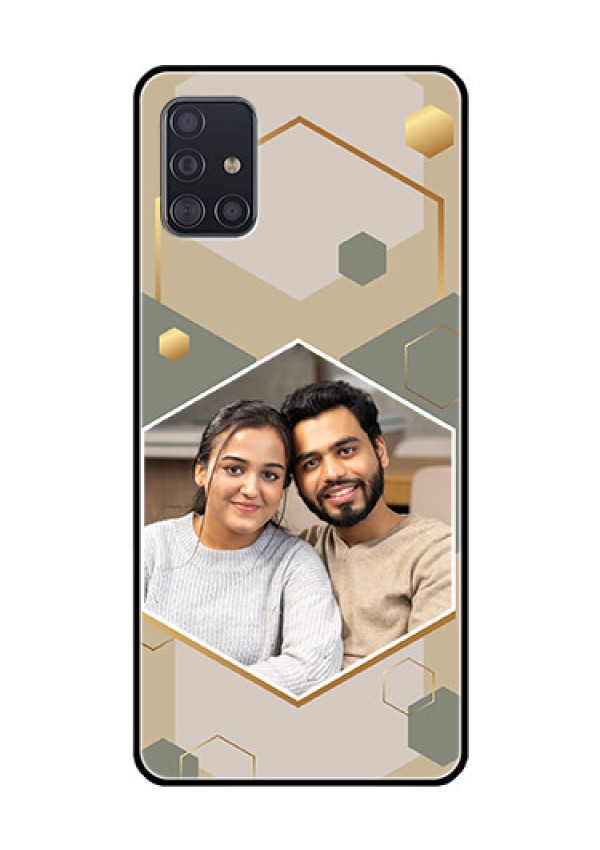Galaxy A51 Photo Printing on Glass Case - Stylish Hexagon Pattern Design