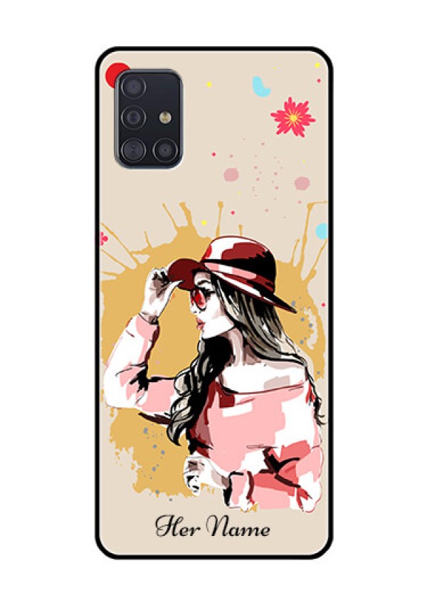 Galaxy A51 Photo Printing on Glass Case - Women with pink hat Design