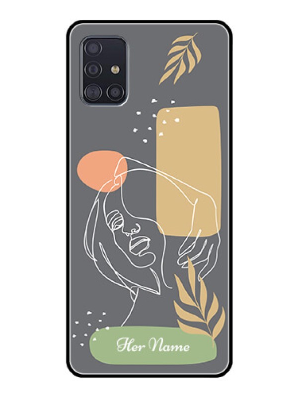 Custom Galaxy A51 Custom Glass Phone Case - Gazing Woman line art Design