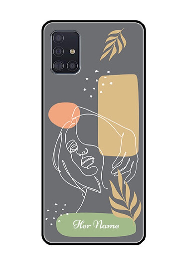 Galaxy A51 Custom Glass Phone Case - Gazing Woman line art Design