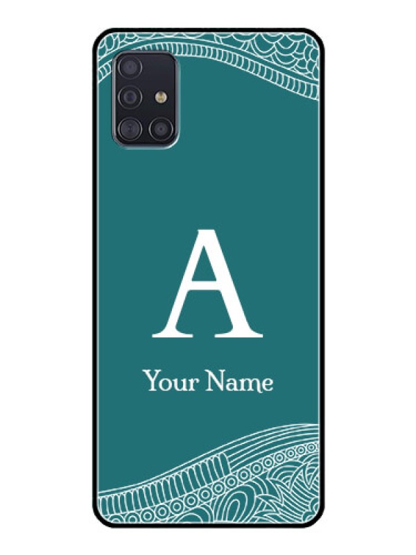 Custom Galaxy A51 Personalized Glass Phone Case - line art pattern with custom name Design
