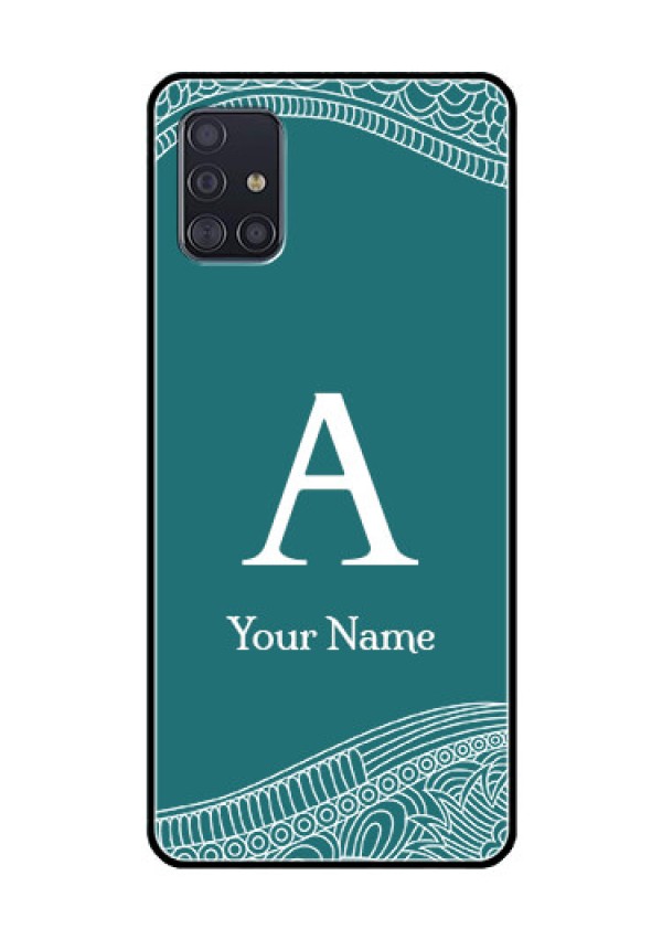 Galaxy A51 Personalized Glass Phone Case - line art pattern with custom name Design