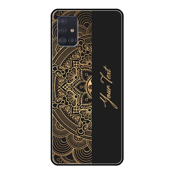 Galaxy A51 Photo Printing on Glass Case - Mandala art with custom text Design Galaxy A51 Photo Printing on Glass Case - Mandala art with custom text Design