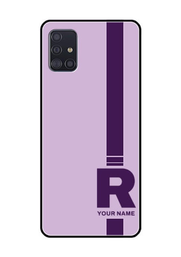 Galaxy A51 Photo Printing on Glass Case - Simple dual tone stripe with name Design