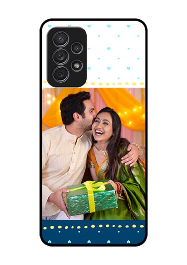 Galaxy A52 Personalized Glass Phone Case - White and Blue Abstract Design
