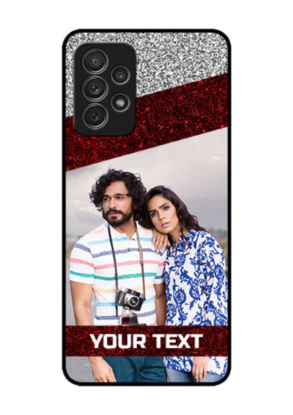 Galaxy A52 Personalized Glass Phone Case - Image Holder with Glitter Strip Design
