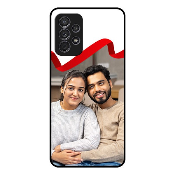 Galaxy A52 Photo Printing on Glass Case - Red Ribbon Frame Design