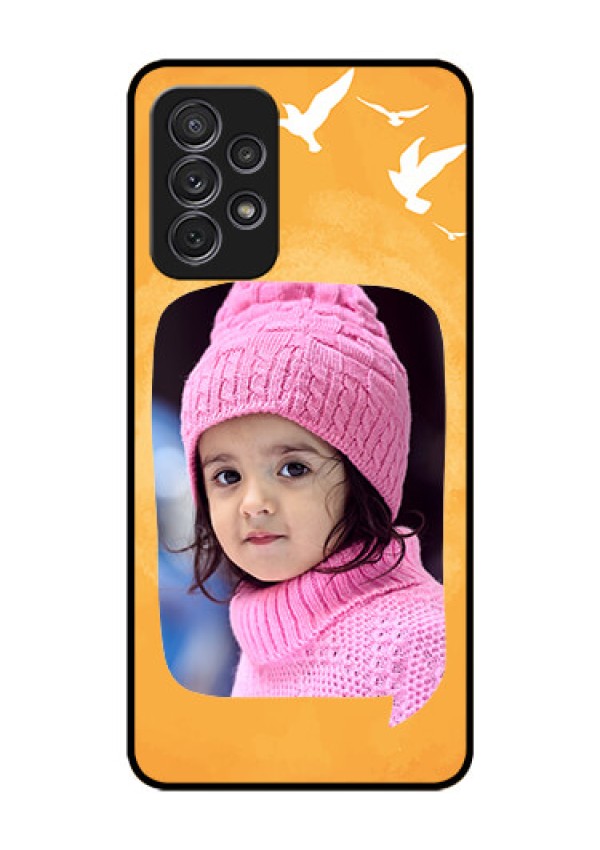 Galaxy A52s 5G Personalized Glass Phone Case - Water Color Design with Bird Icons