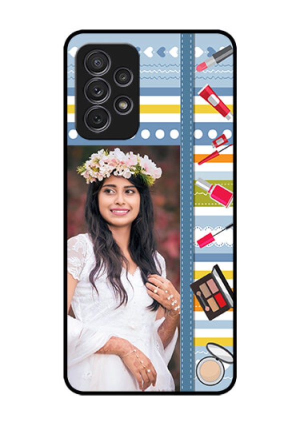 Galaxy A52s 5G Personalized Glass Phone Case - Makeup Icons Design