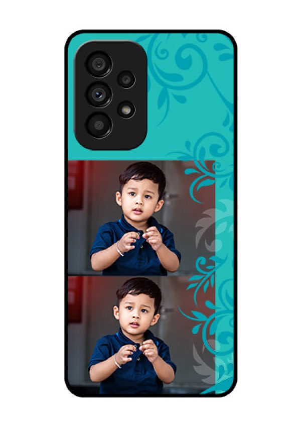Galaxy A53 5G Personalized Glass Phone Case - with Photo and Green Floral Design