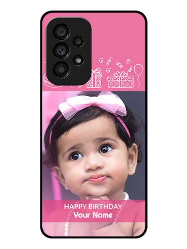 Custom Galaxy A53 5G Photo Printing on Glass Case - with Birthday Line Art Design