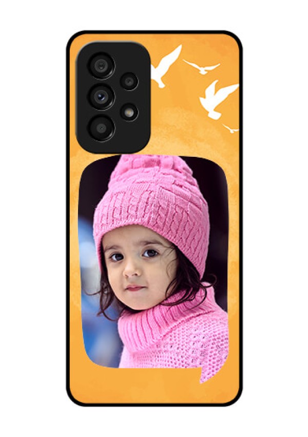 Galaxy A53 5G Personalized Glass Phone Case - Water Color Design with Bird Icons