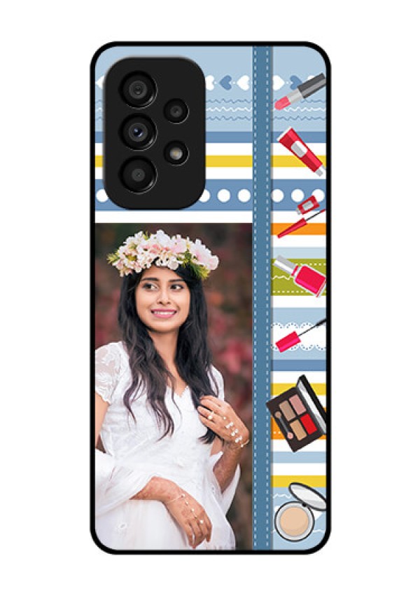 Galaxy A53 5G Personalized Glass Phone Case - Makeup Icons Design