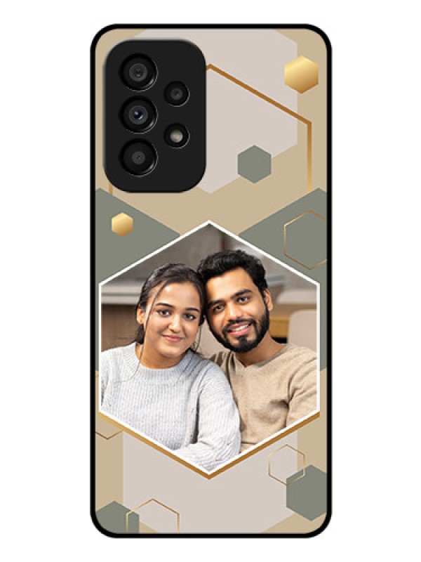 Custom Galaxy A53 5G Photo Printing on Glass Case - Stylish Hexagon Pattern Design