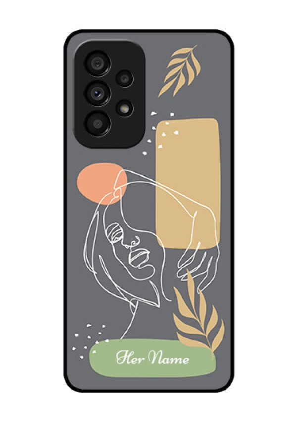 Galaxy A53 5G Custom Glass Phone Case - Gazing Woman line art Design
