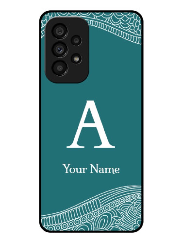 Custom Galaxy A53 5G Personalized Glass Phone Case - line art pattern with custom name Design