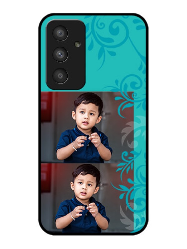 Custom Galaxy A54 5G Personalized Glass Phone Case - with Photo and Green Floral Design
