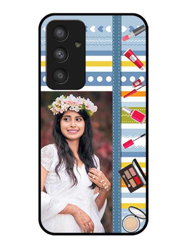 Custom Galaxy A54 5G Personalized Glass Phone Case - Makeup Icons Design
