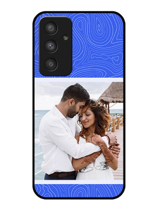 Custom Galaxy A54 5G Custom Glass Mobile Case - Curved line art with blue and white Design