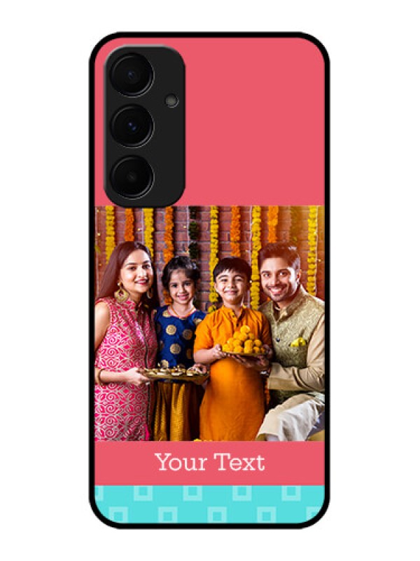 Custom Samsung Galaxy A55 5G Custom Glass Phone Case - Peach & Blue Color Design