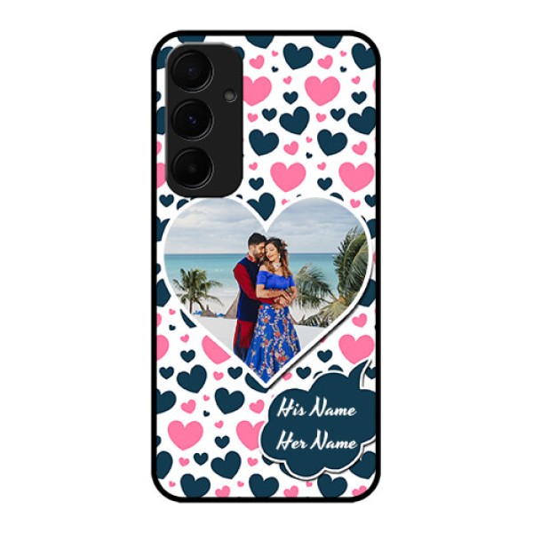 Samsung Galaxy A55 5G Custom Glass Phone Case - Pink & Blue Heart Design