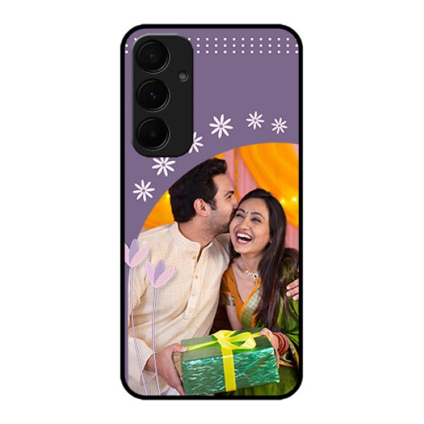 Samsung Galaxy A55 5G Custom Glass Phone Case - Lavender Flowers Design Samsung Galaxy A55 5G Custom Glass Phone Case - Lavender Flowers Design